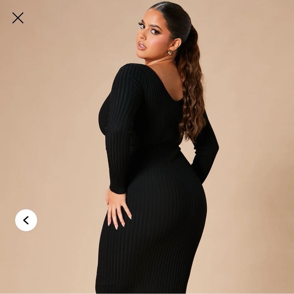Fashion Nova Kallan Black Ribbed Knit Long Sleeve Dress - Picture 2 of 5